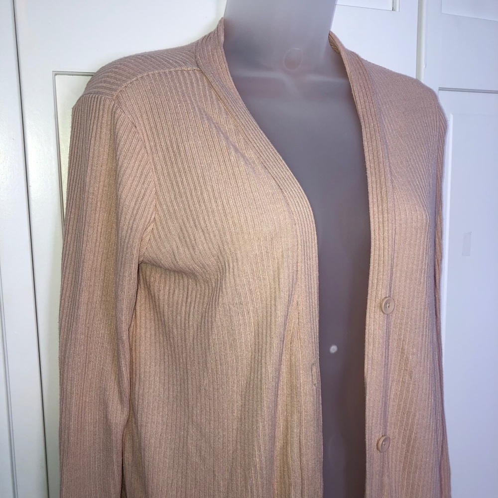 Dusty Pink Long Cardigan Sweater Duster Ribbed - Picture 2 of 10